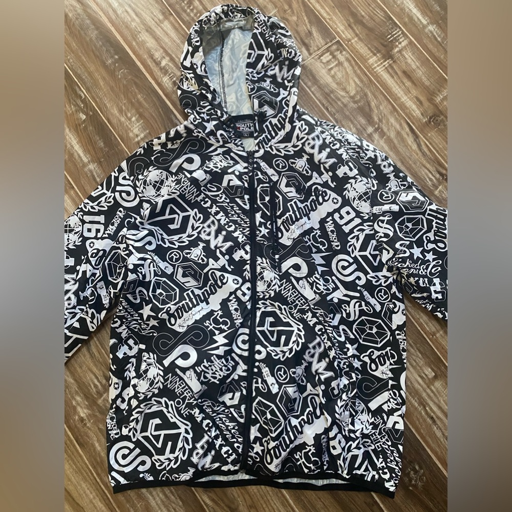 Mens Southpole Lightweight Hooded Full Zip Spell Out Windbreaker Jacket - L